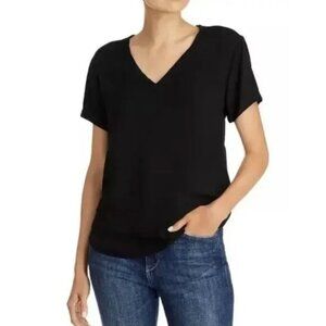 CLOTH & STONE *Flawed* Basic Black V-Neck High Low Short Sleeve T-Shirt Small